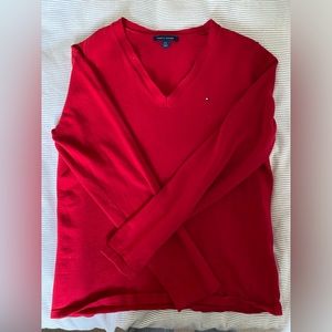 Red Tommy Hilfiger V neck long sleeve
